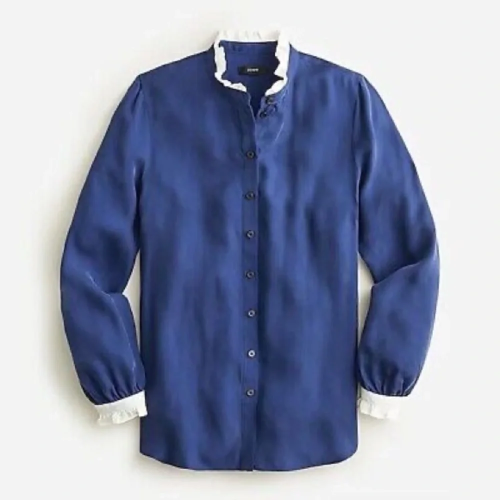 J.Crew drapey ruffle trim button up EUC